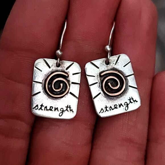 925 Sterling Silver Dangle Earrings Inspiring Strength - Picture 2 of 7